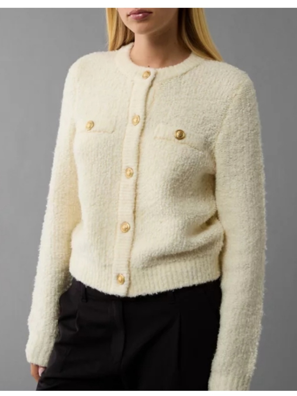 American Eagle bouclé lady cardigan in cream with gold buttons XS NWT